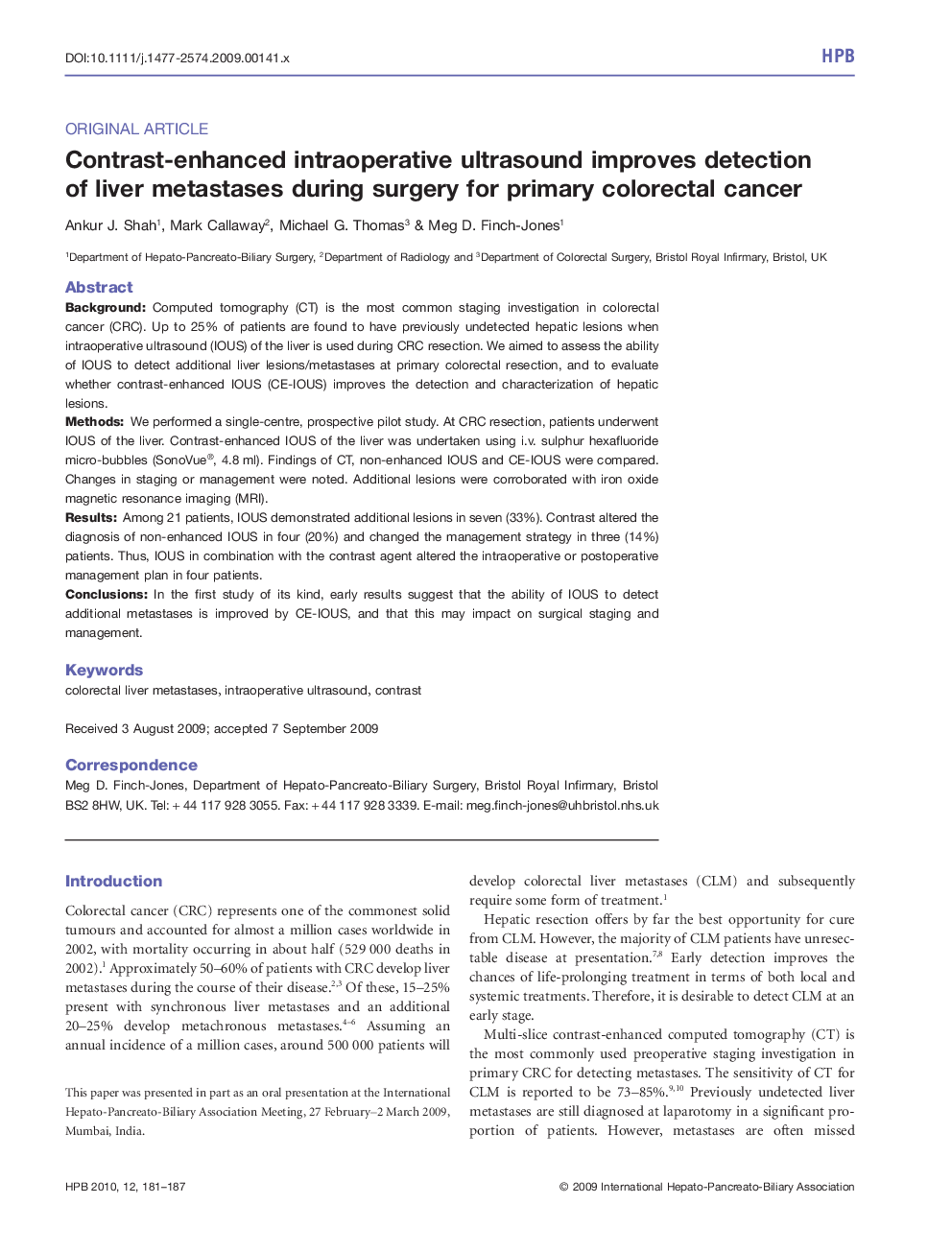 Contrast-enhanced intraoperative ultrasound improves detection of liver metastases during surgery for primary colorectal cancer