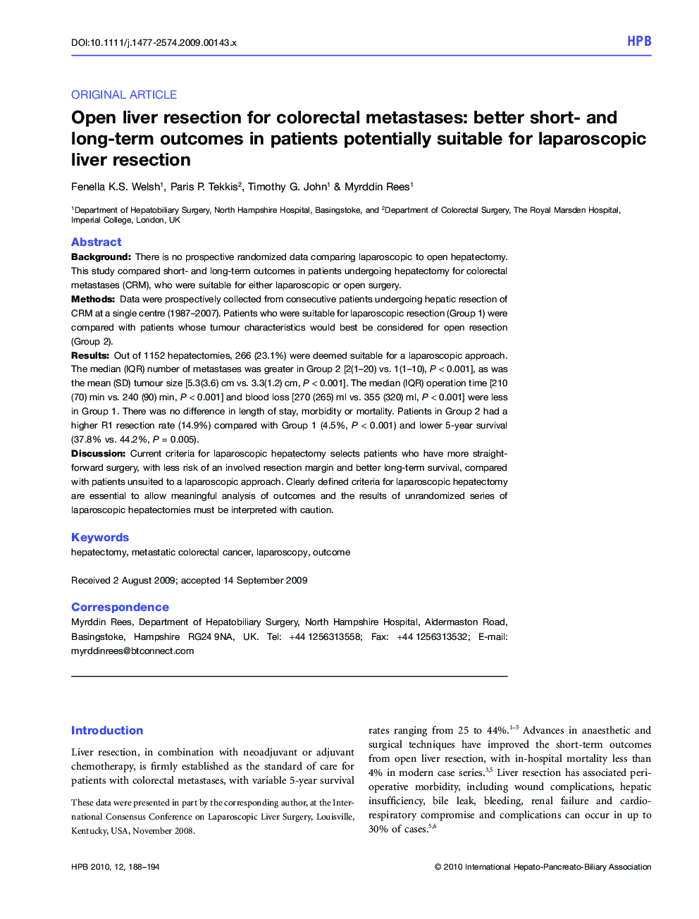 Open liver resection for colorectal metastases: better short- and long-term outcomes in patients potentially suitable for laparoscopic liver resection