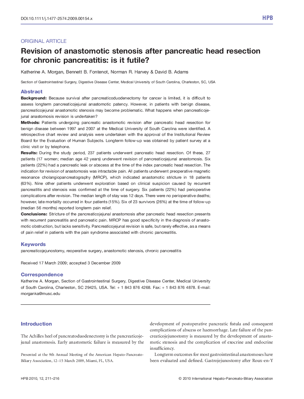 Revision of anastomotic stenosis after pancreatic head resection for chronic pancreatitis: is it futile?