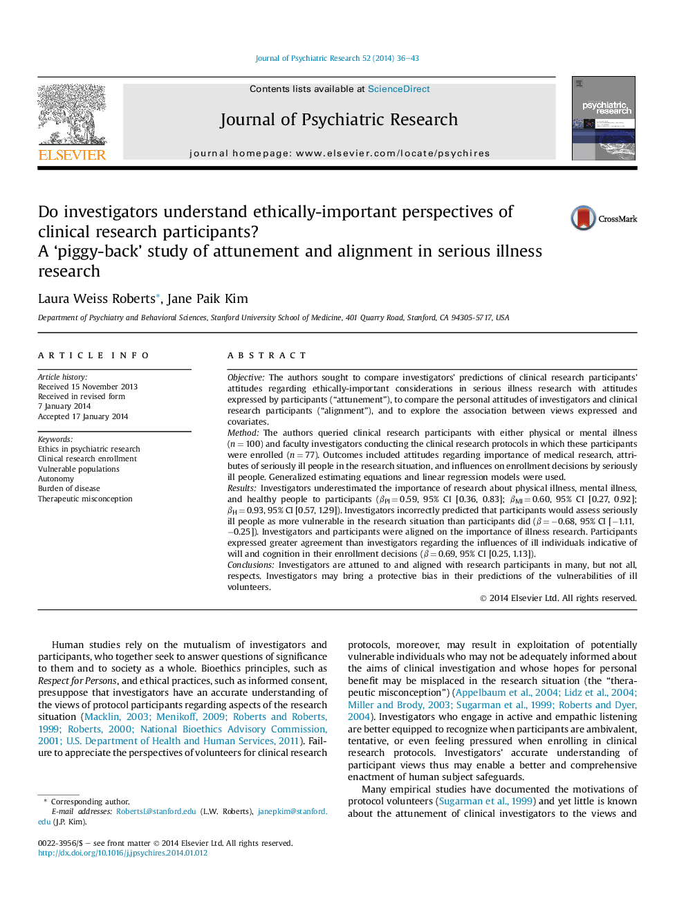 Do investigators understand ethically-important perspectives of clinical research participants?: A ‘piggy-back’ study of attunement and alignment in serious illness research