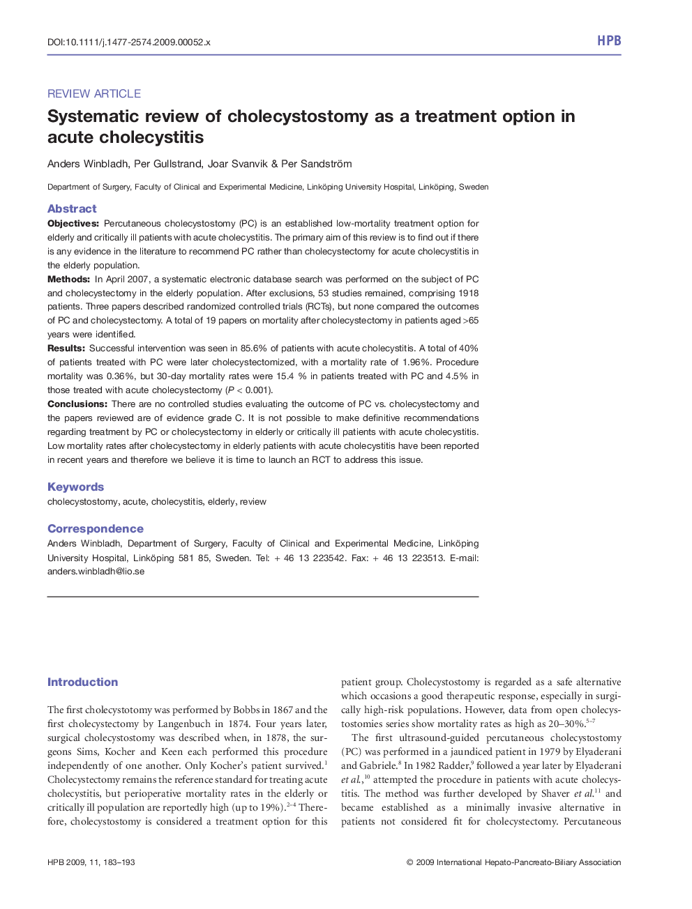 Systematic review of cholecystostomy as a treatment option in acute cholecystitis