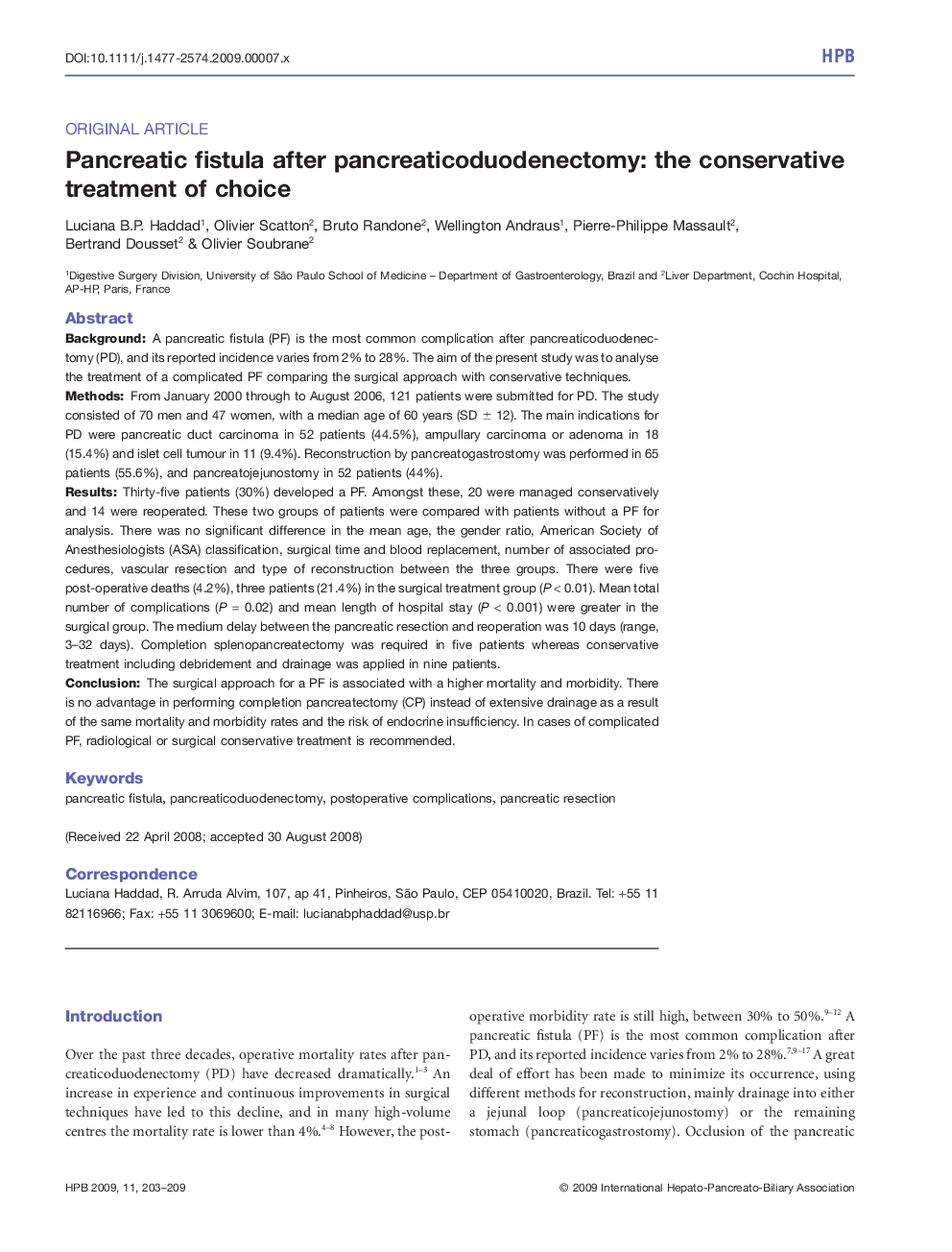 Pancreatic fistula after pancreaticoduodenectomy: the conservative treatment of choice