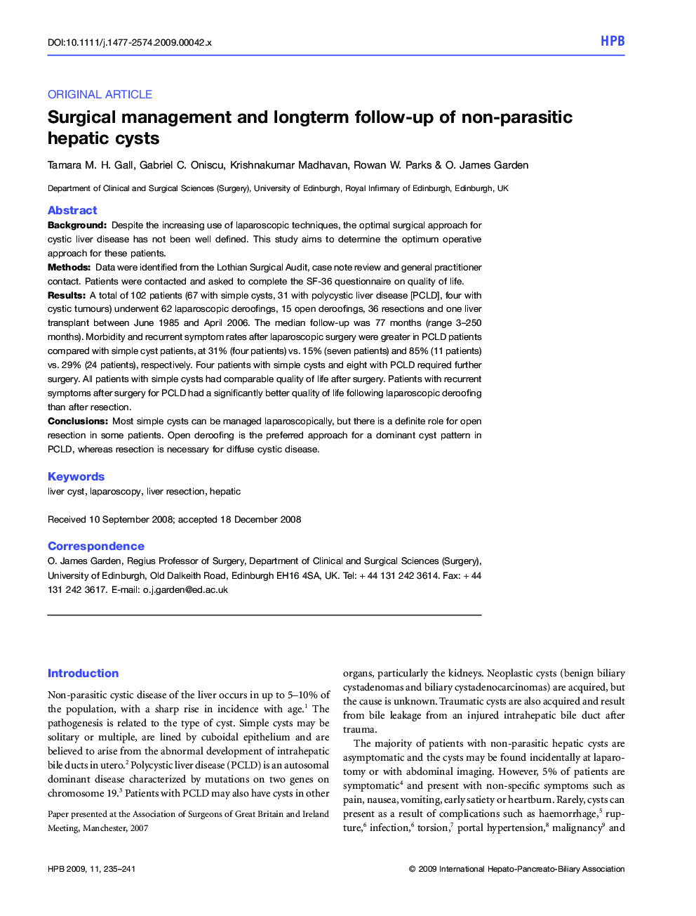 Surgical management and longterm follow-up of non-parasitic hepatic cysts