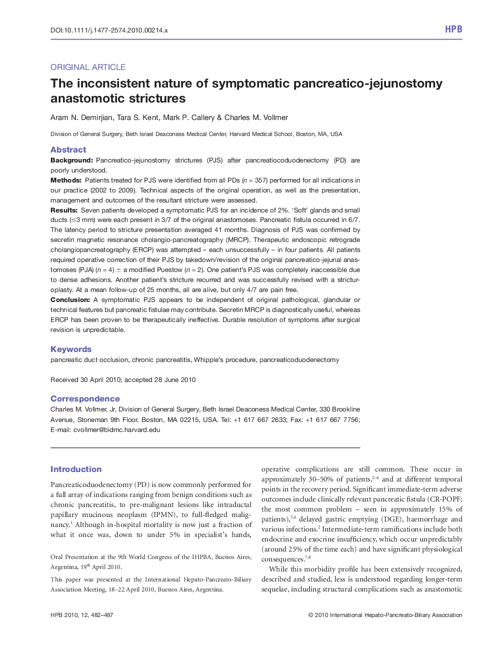 The inconsistent nature of symptomatic pancreatico-jejunostomy anastomotic strictures