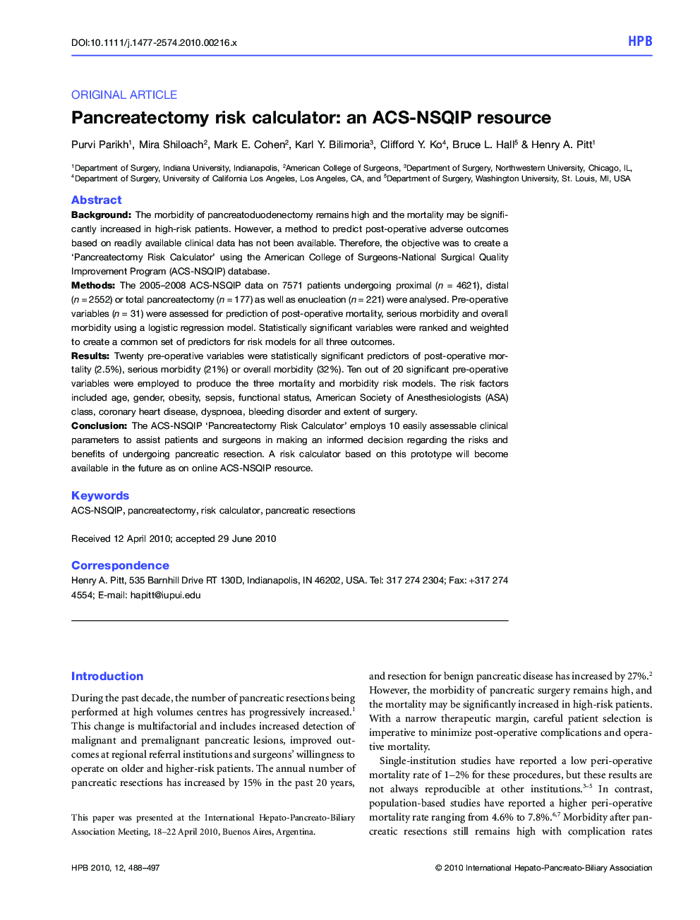 Pancreatectomy risk calculator: an ACS-NSQIP resource