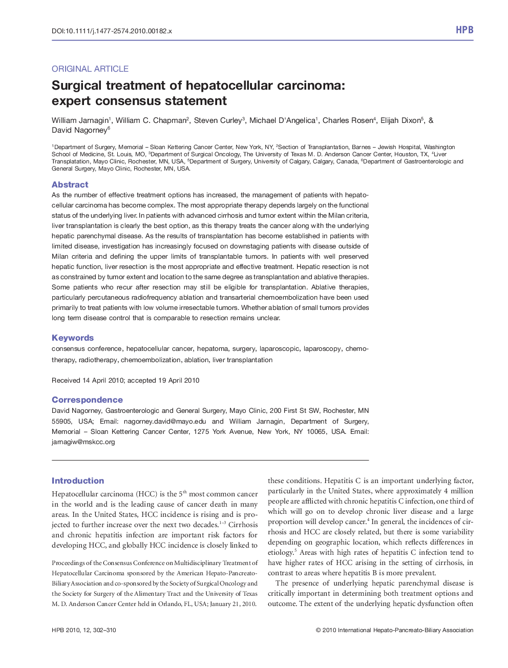 Surgical treatment of hepatocellular carcinoma: expert consensus statement