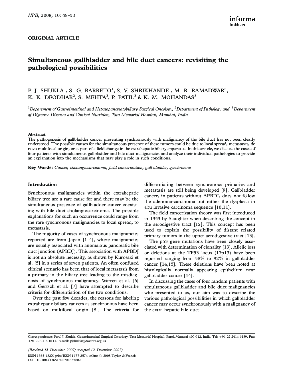 Simultaneous gallbladder and bile duct cancers: revisiting the pathological possibilities