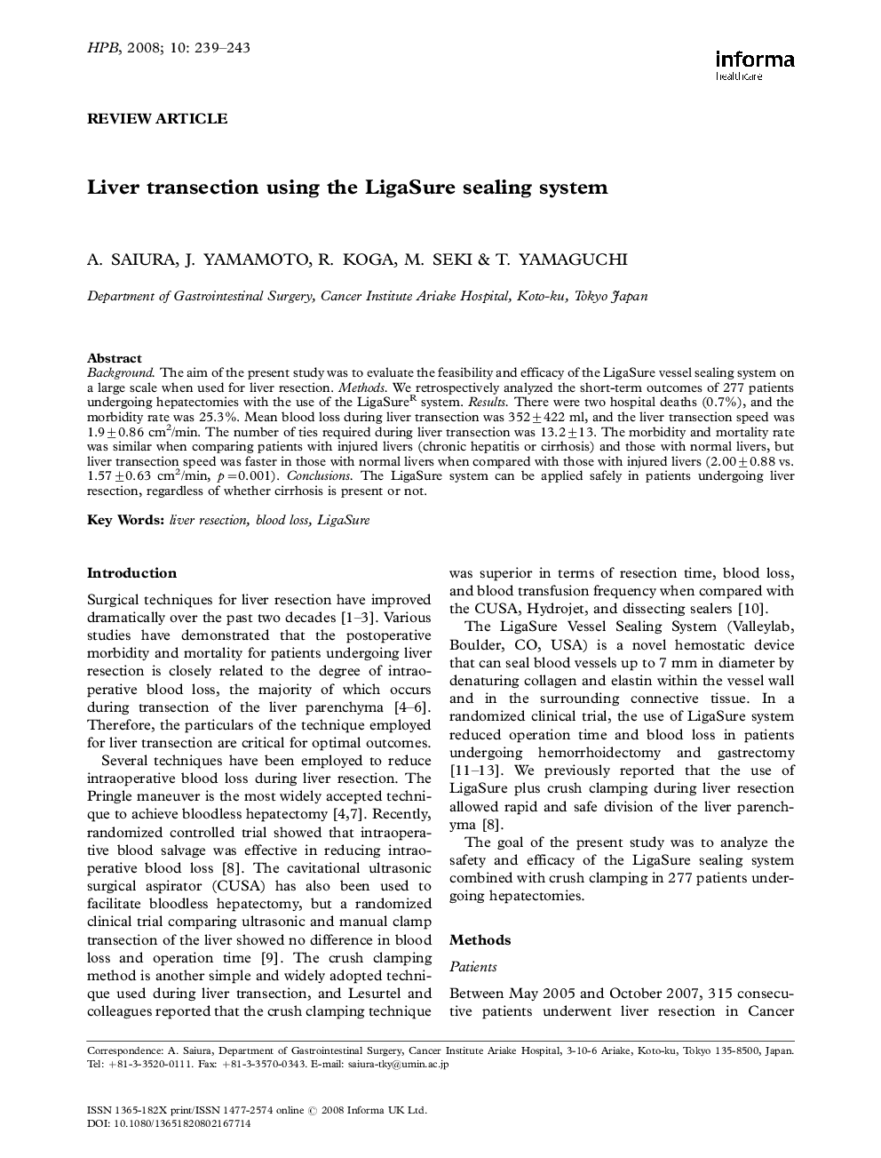 Liver transection using the LigaSure sealing system