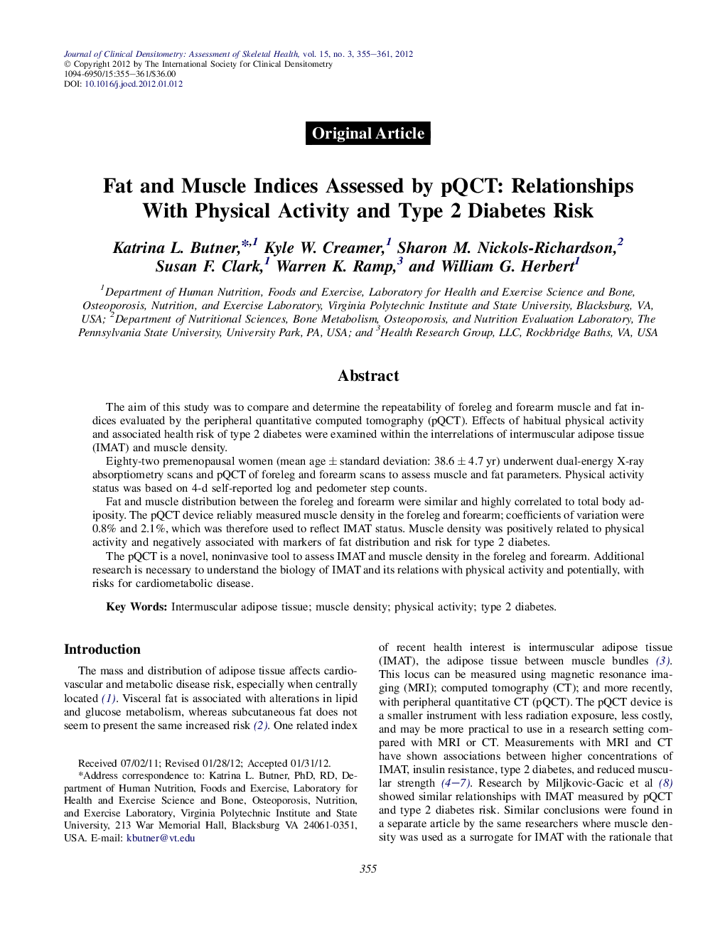 Fat and Muscle Indices Assessed by pQCT: Relationships With Physical Activity and Type 2 Diabetes Risk