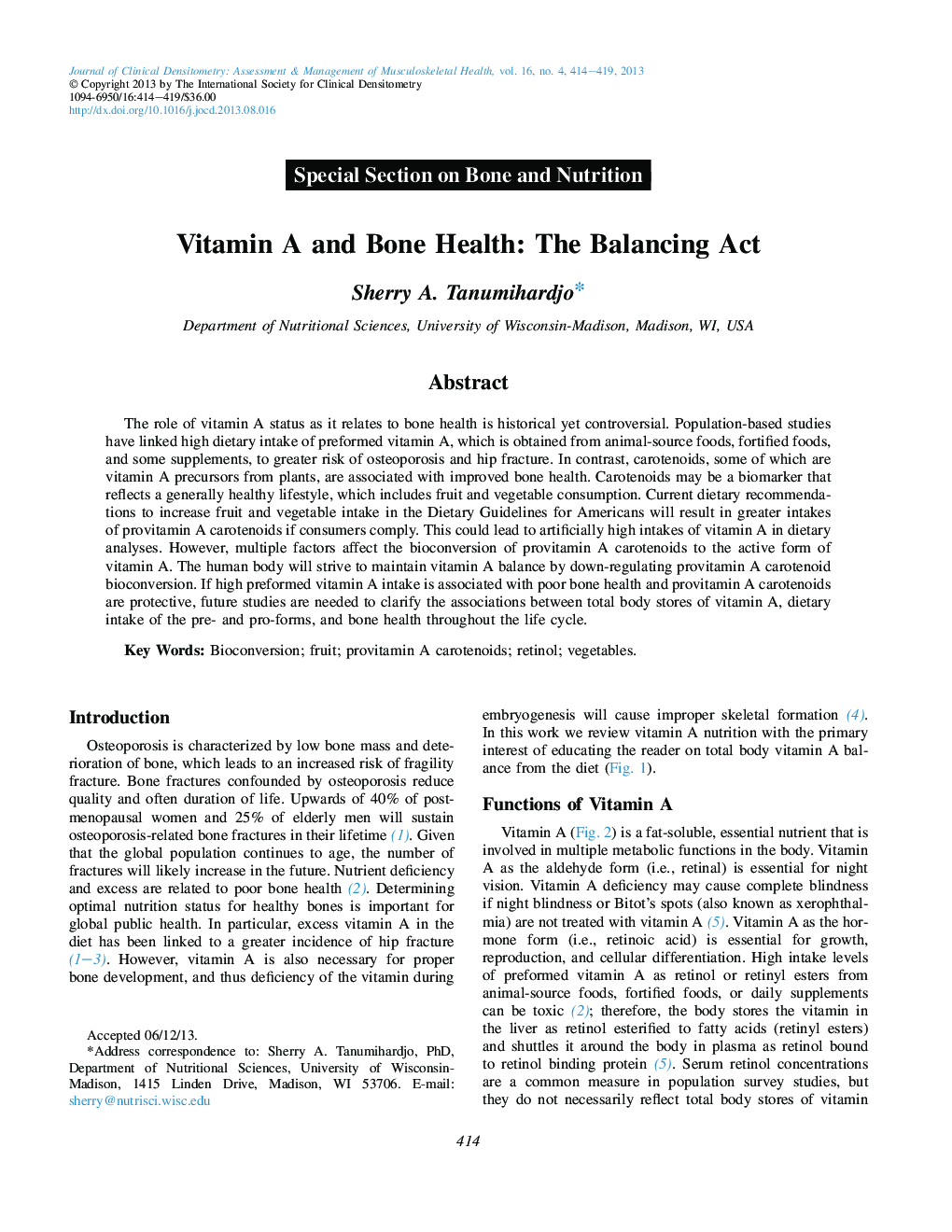 Vitamin A and Bone Health: The Balancing Act