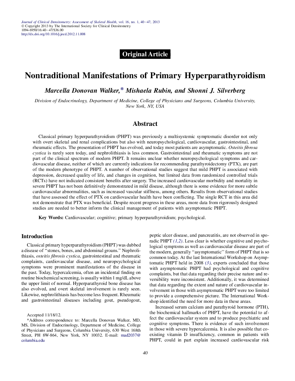 Nontraditional Manifestations of Primary Hyperparathyroidism