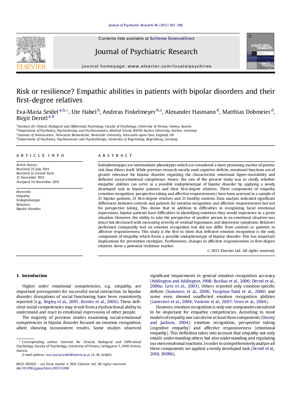 Risk or resilience? Empathic abilities in patients with bipolar disorders and their first-degree relatives