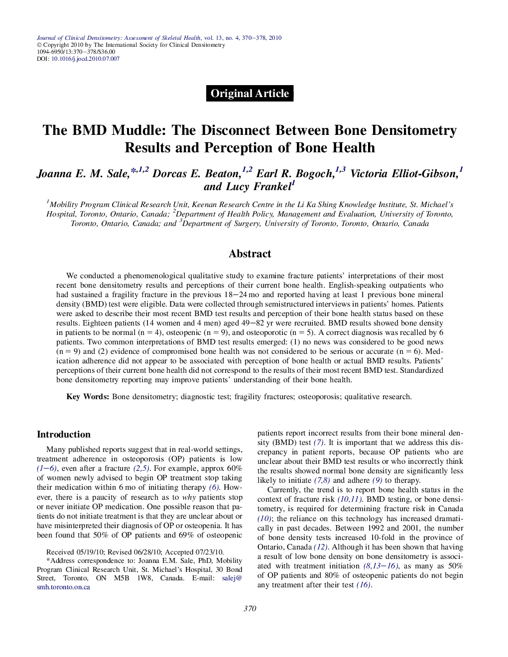 The BMD Muddle: The Disconnect Between Bone Densitometry Results and Perception of Bone Health