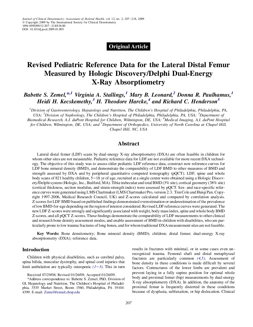 Revised Pediatric Reference Data for the Lateral Distal Femur Measured by Hologic Discovery/Delphi Dual-Energy X-Ray Absorptiometry