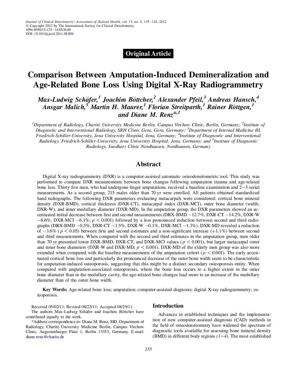 Comparison Between Amputation-Induced Demineralization and Age-Related Bone Loss Using Digital X-Ray Radiogrammetry