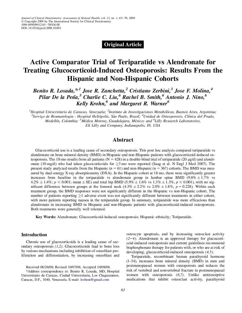 Active Comparator Trial of Teriparatide vs Alendronate for Treating Glucocorticoid-Induced Osteoporosis: Results From the Hispanic and Non-Hispanic Cohorts