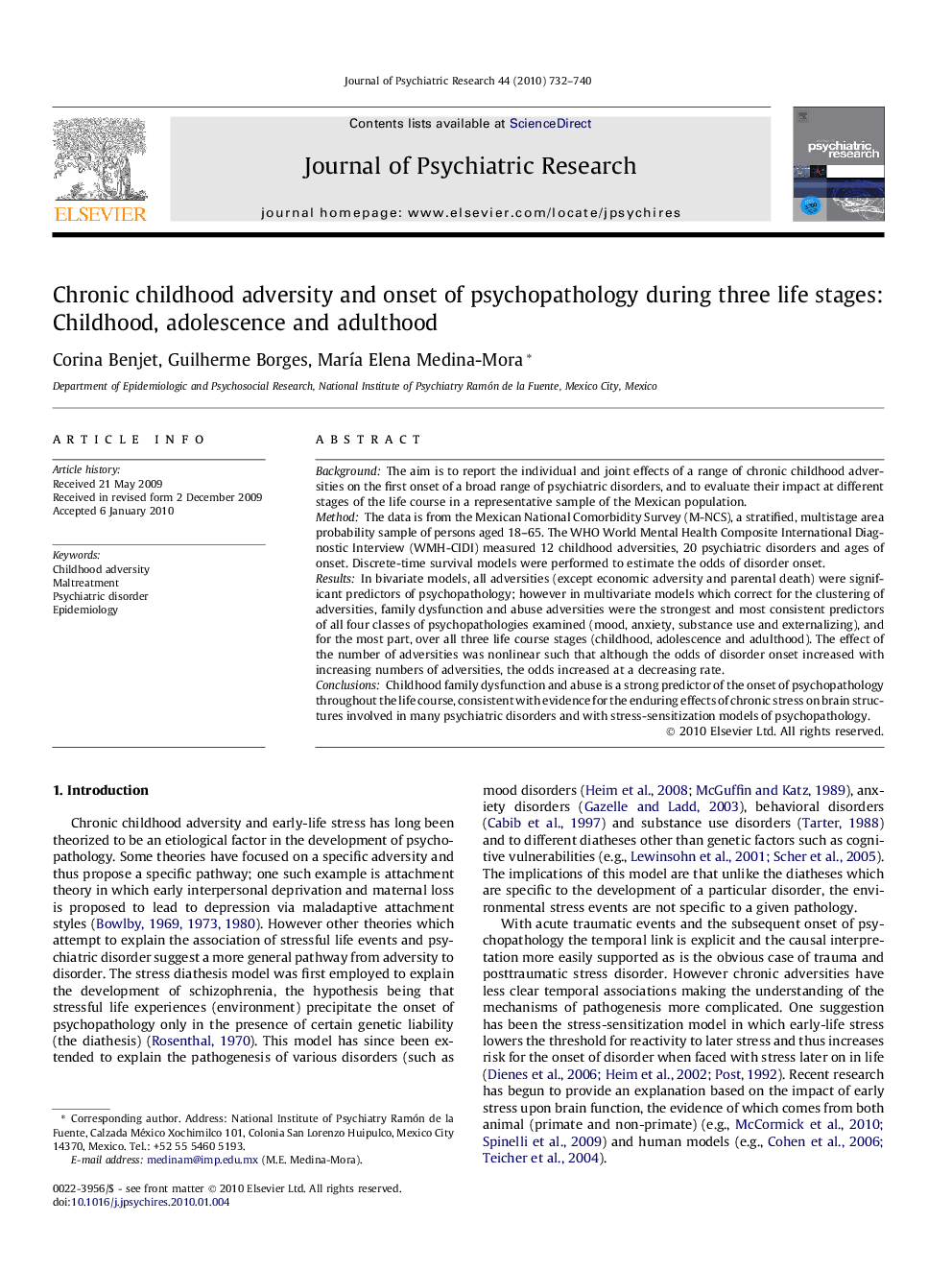 Chronic childhood adversity and onset of psychopathology during three life stages: Childhood, adolescence and adulthood