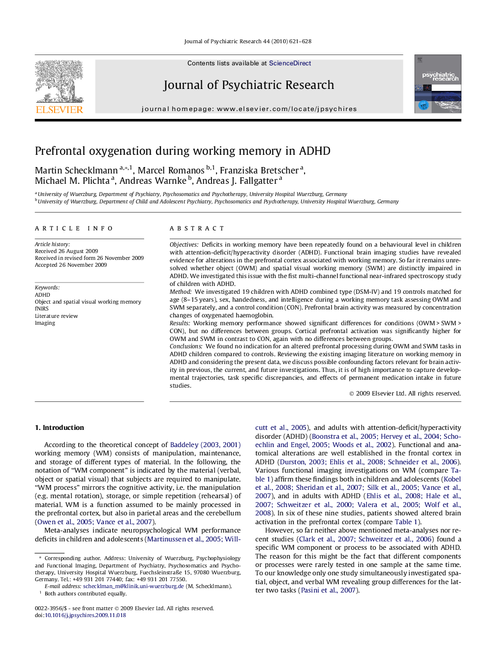 Prefrontal oxygenation during working memory in ADHD