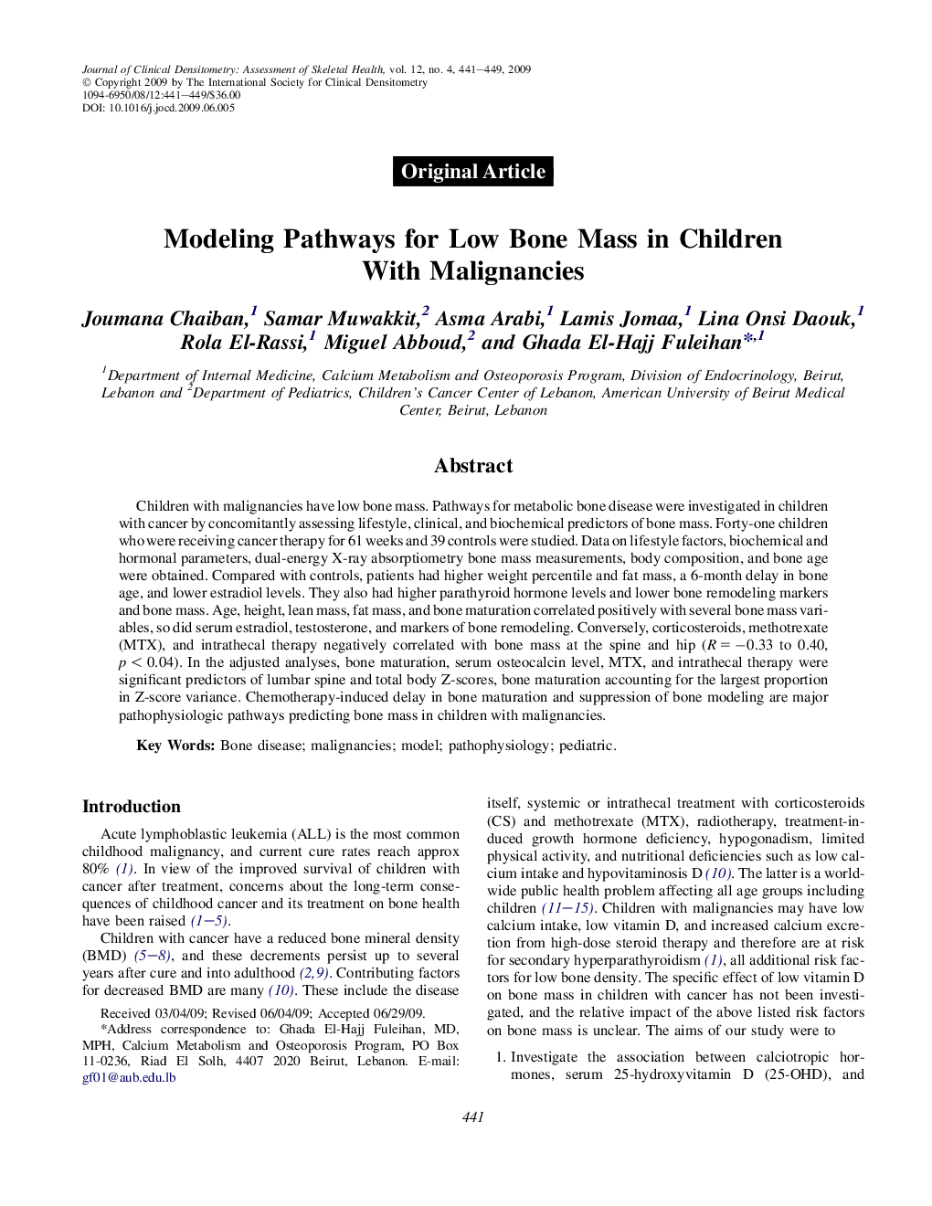 Modeling Pathways for Low Bone Mass in Children With Malignancies