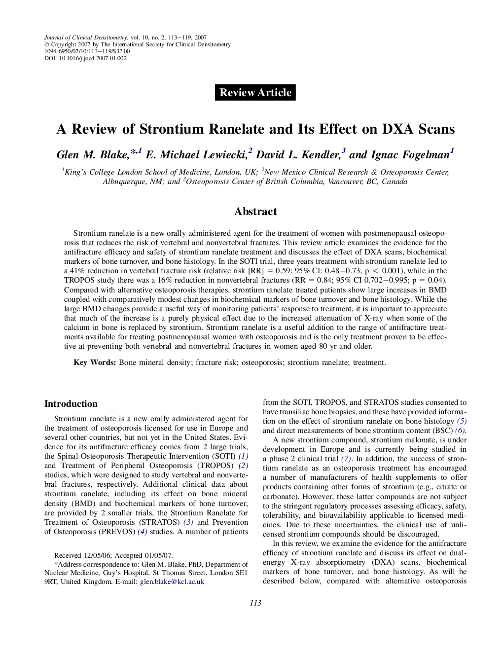 A Review of Strontium Ranelate and Its Effect on DXA Scans