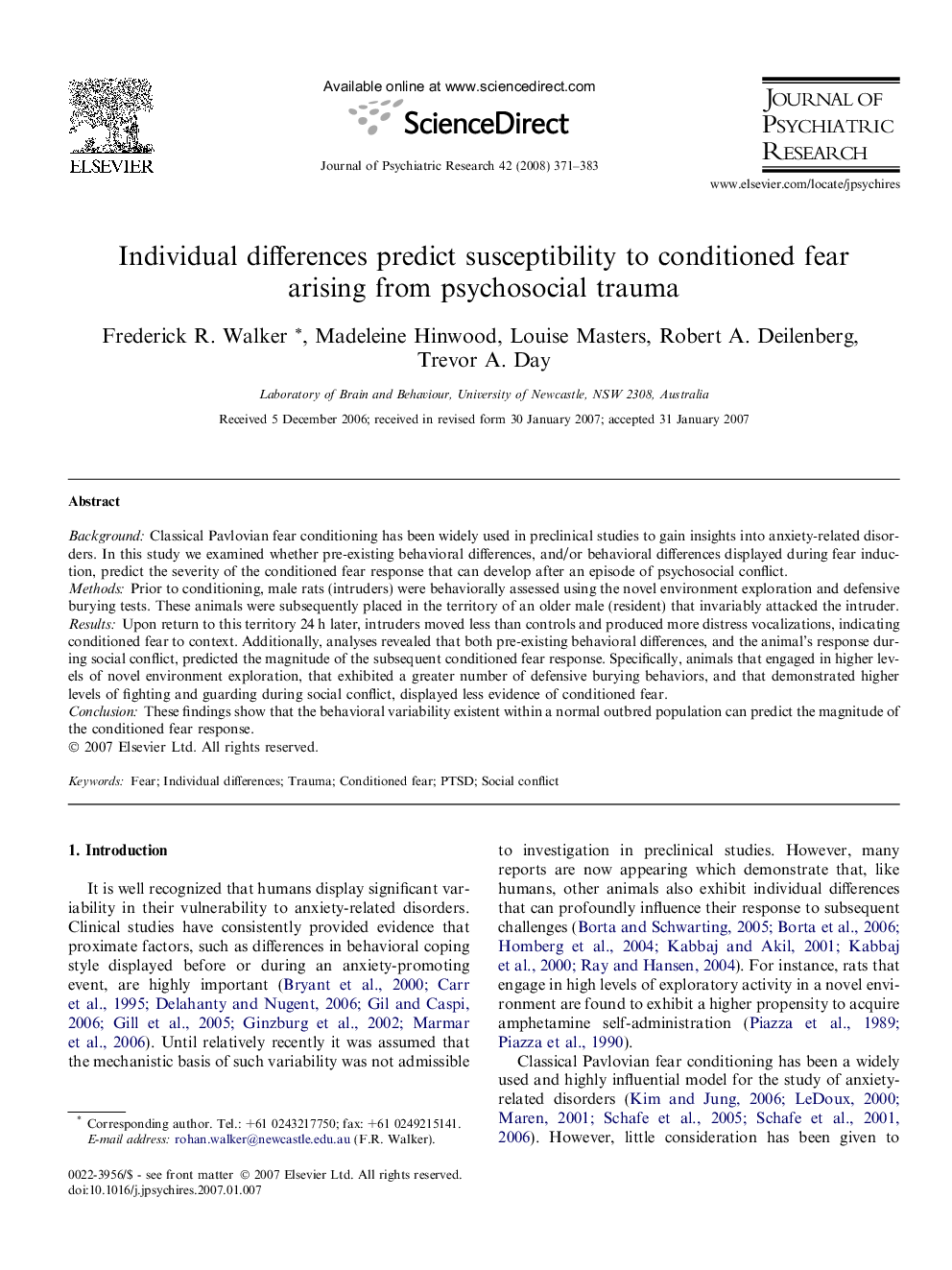 Individual differences predict susceptibility to conditioned fear arising from psychosocial trauma