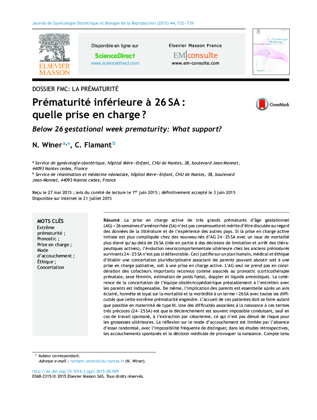 عکس صفحه اول مقاله: Prématurité inférieure à 26 SA : quelle prise en charge ? Prématurité inférieure à 26 SA : quelle prise en charge ?