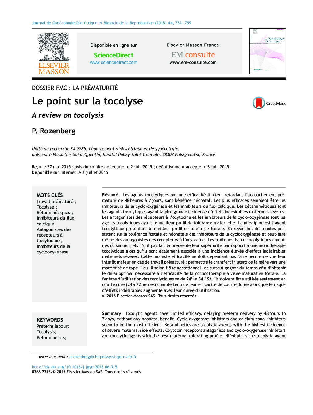 Le point sur la tocolyse