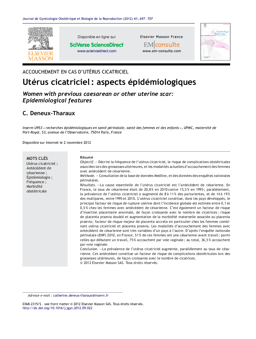 Utérus cicatricielÂ : aspects épidémiologiques