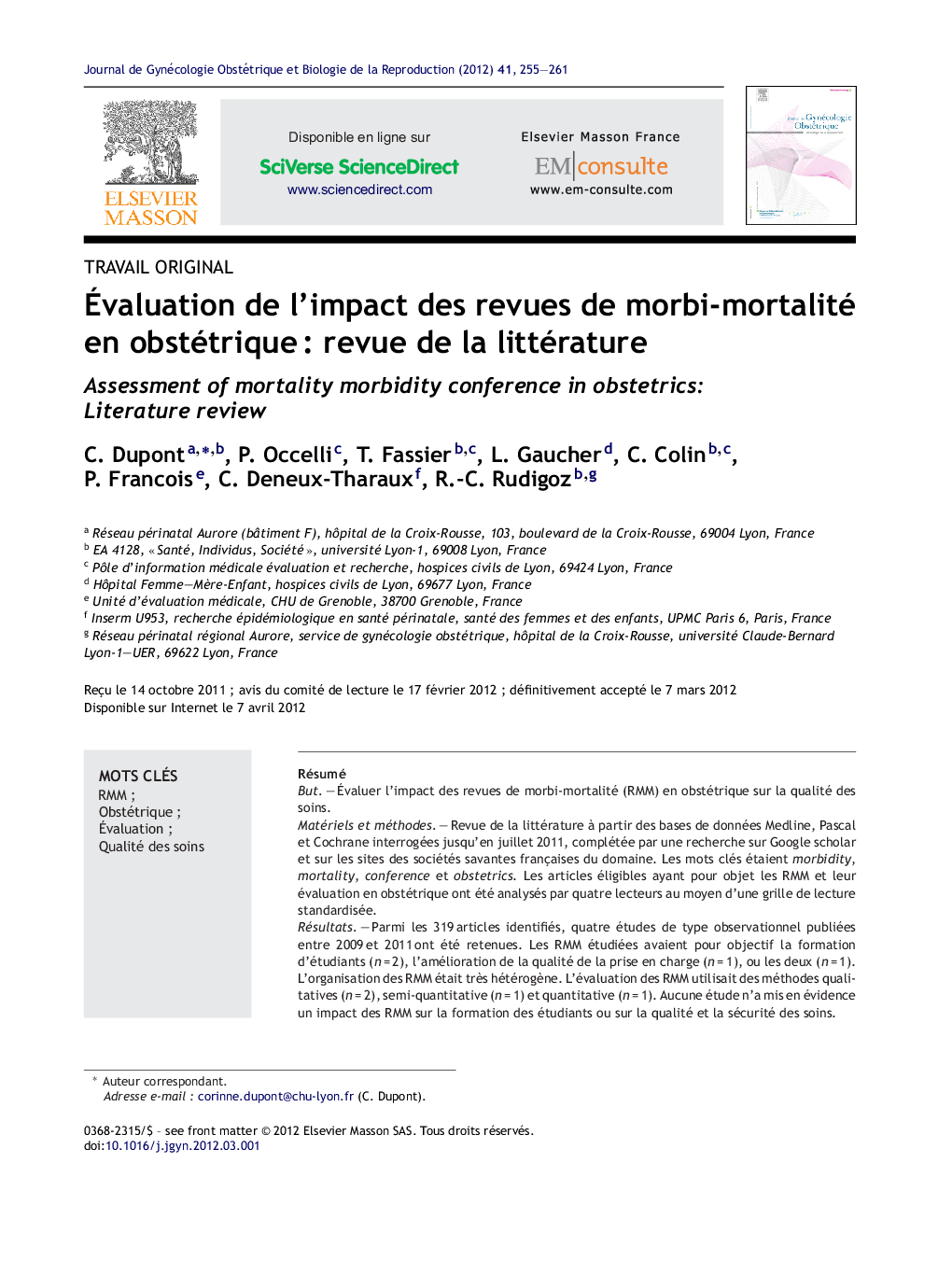 Ãvaluation de l'impact des revues de morbi-mortalité en obstétriqueÂ : revue de la littérature