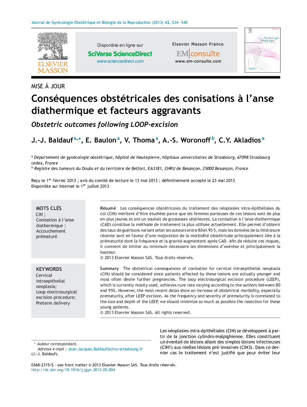 Conséquences obstétricales des conisations Ã  l'anse diathermique et facteurs aggravants