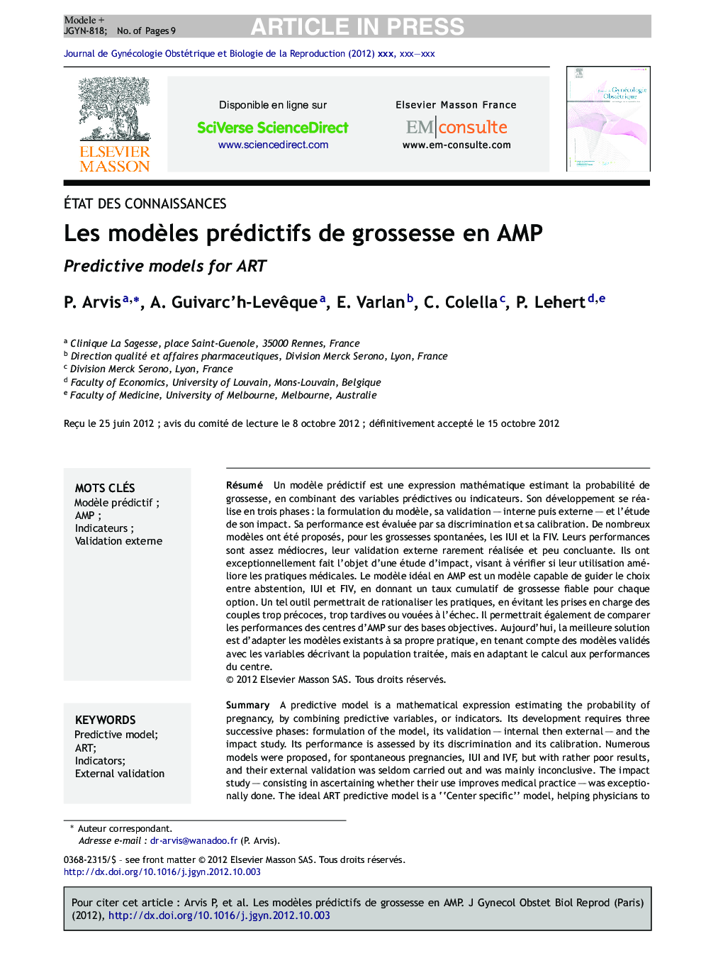 Les modÃ¨les prédictifs de grossesse en AMP