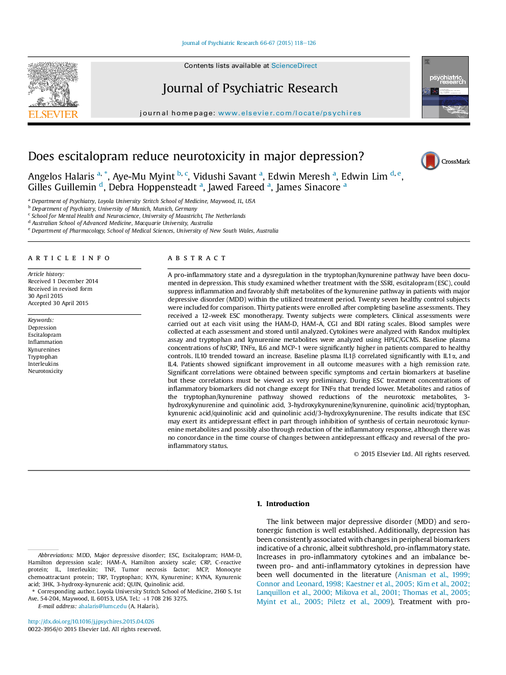 Does escitalopram reduce neurotoxicity in major depression?