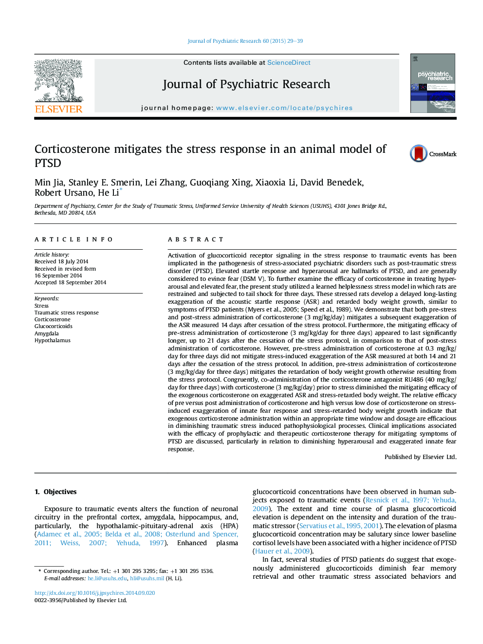 Corticosterone mitigates the stress response in an animal model of PTSD