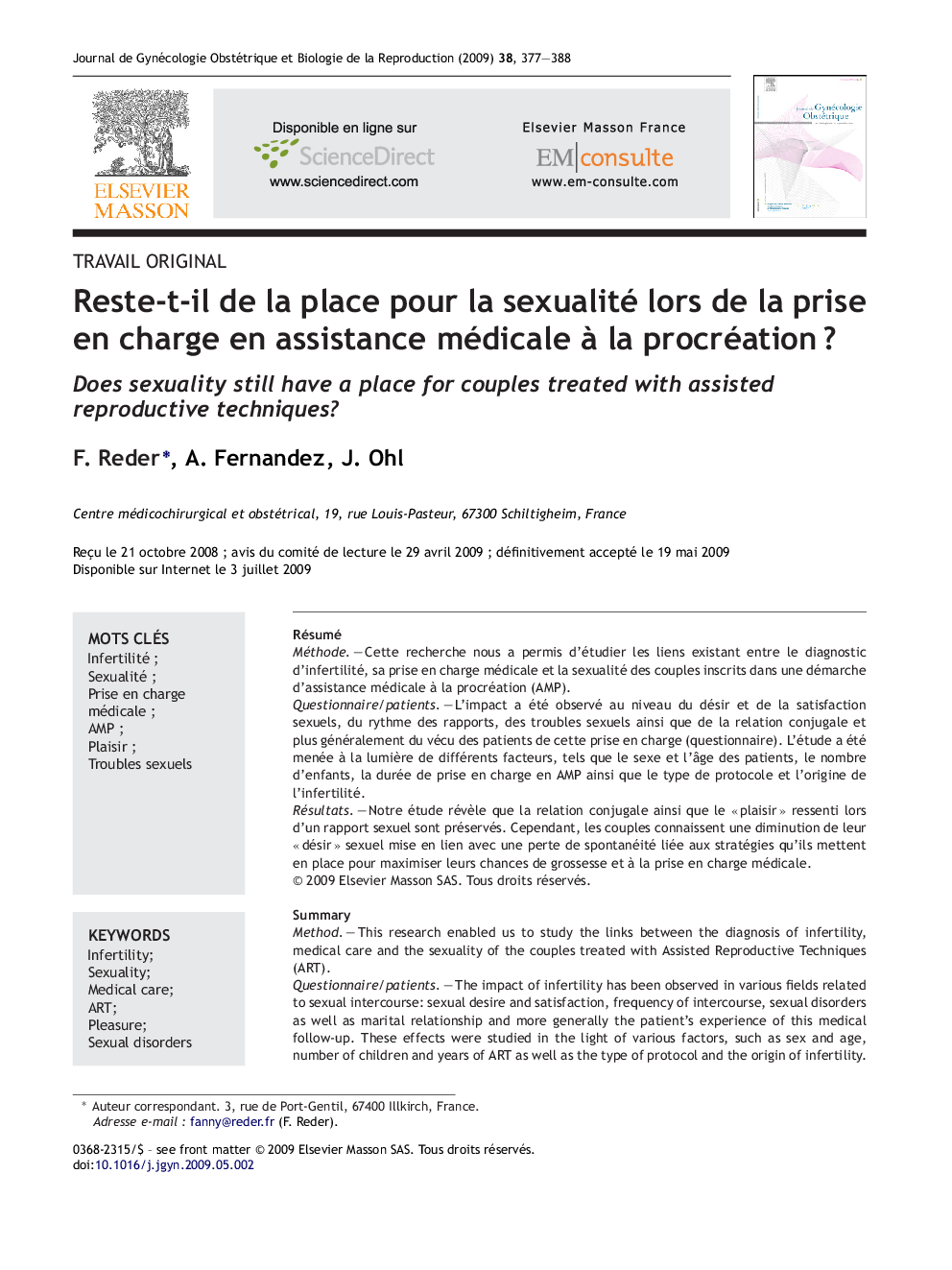 Reste-t-il de la place pour la sexualité lors de la prise en charge en assistance médicale Ã  la procréationÂ ?