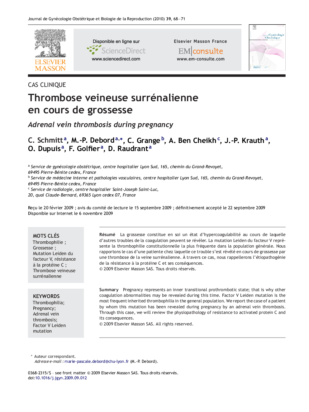 Thrombose veineuse surrénalienne en cours de grossesse