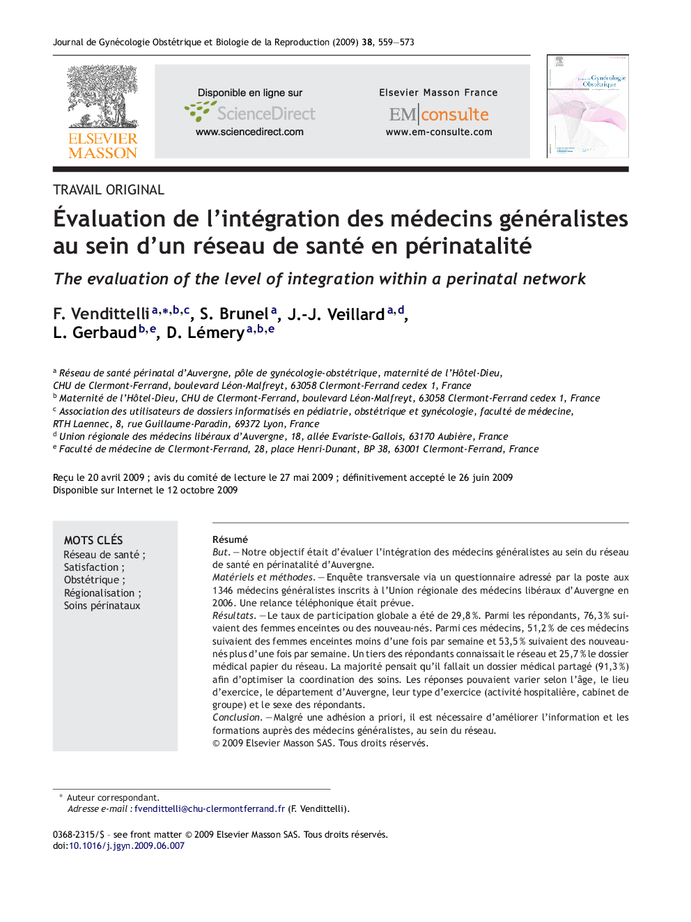 Ãvaluation de l'intégration des médecins généralistes au sein d'un réseau de santé en périnatalité