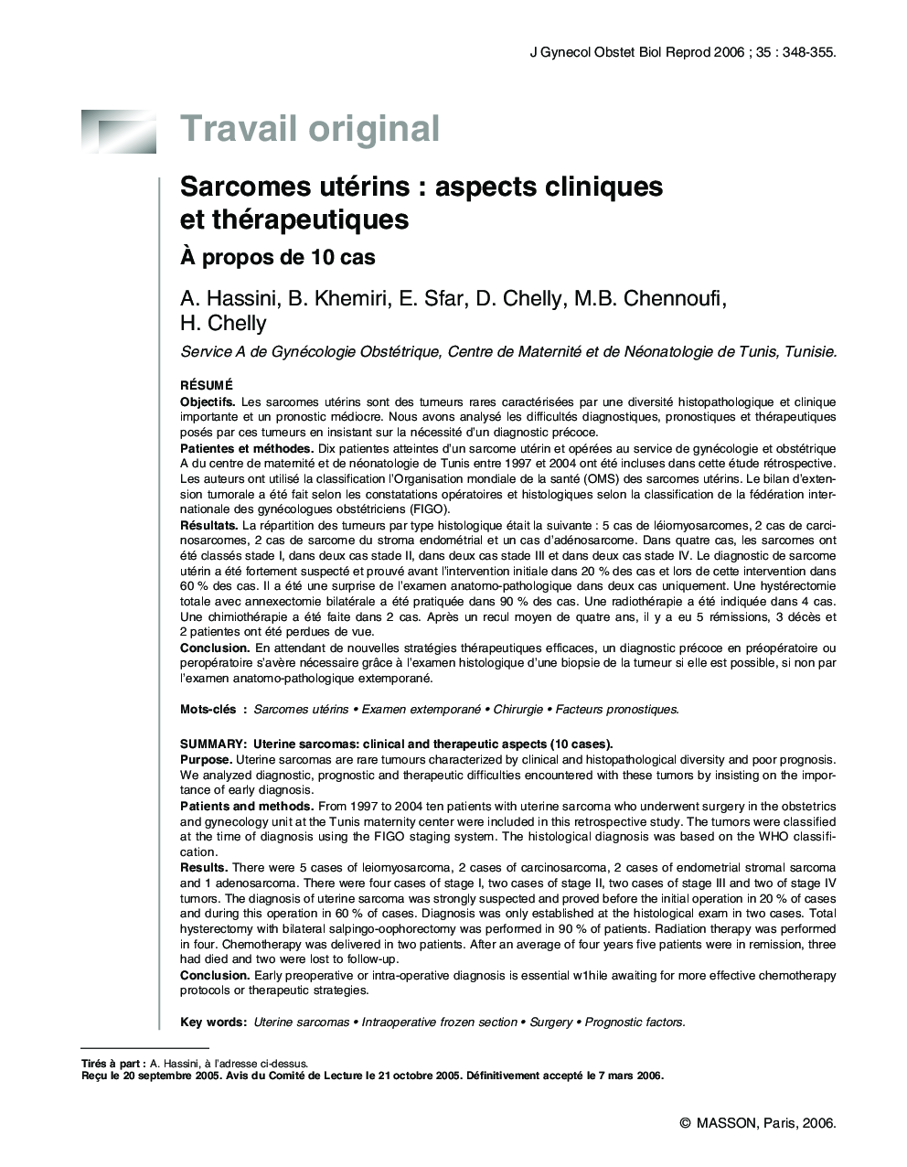 Sarcomes utérins : aspects cliniques et thérapeutiques