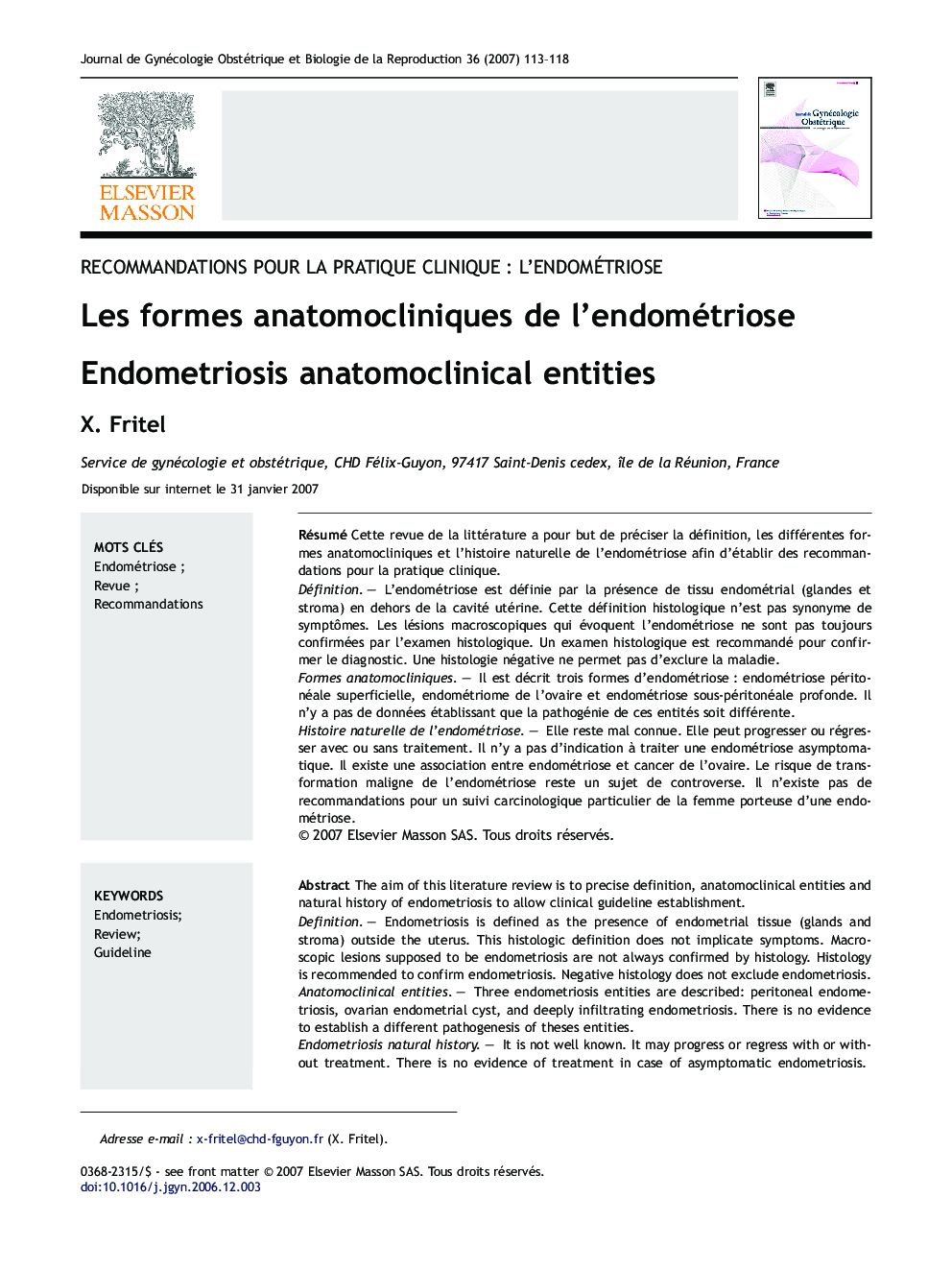 Les formes anatomocliniques deÂ l'endométriose