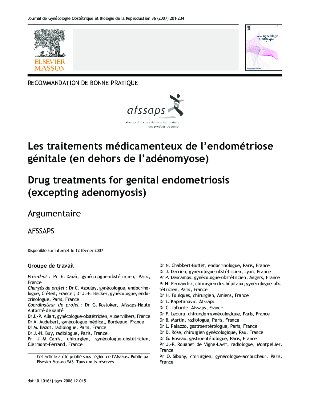 Les traitements médicamenteux de l'endométriose génitale (en dehors de l'adénomyose) : argumentaire