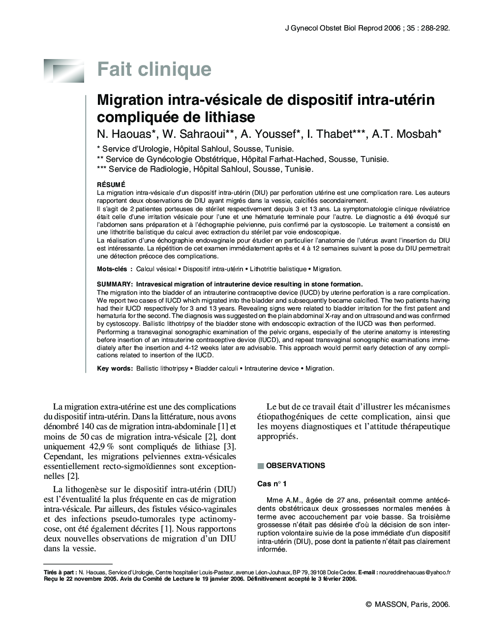 Migration intra-vésicale de dispositif intra-utérin compliquée de lithiase