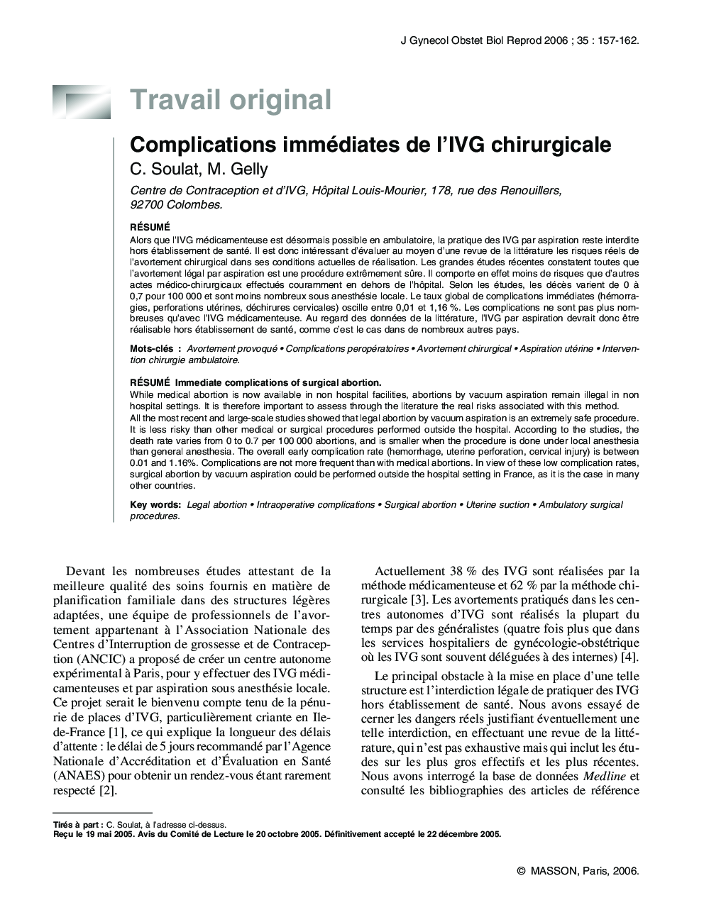 Complications immédiates de l'IVG chirurgicale