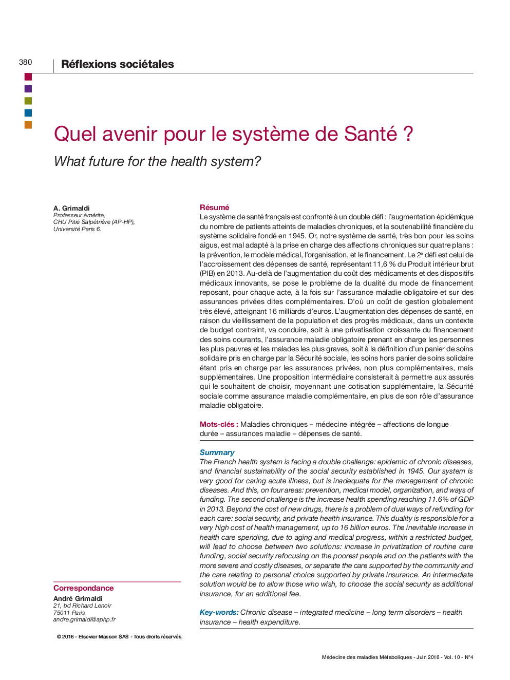 Quel avenir pour le systÃ¨me de Santé ?