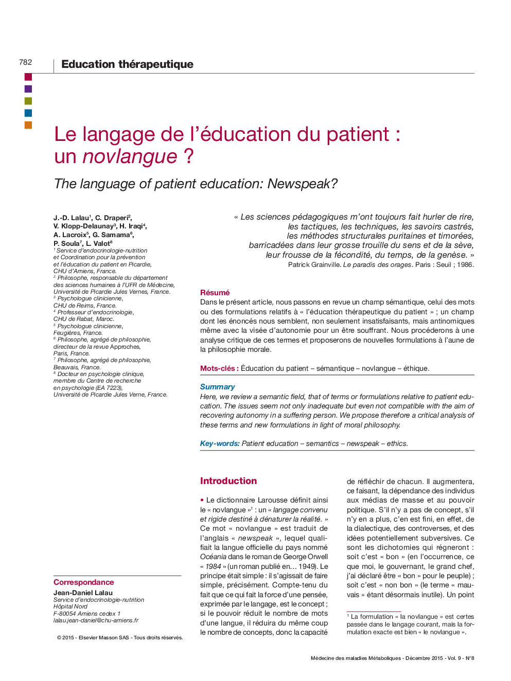 Le langage de l'éducation du patient : un novlangue ?