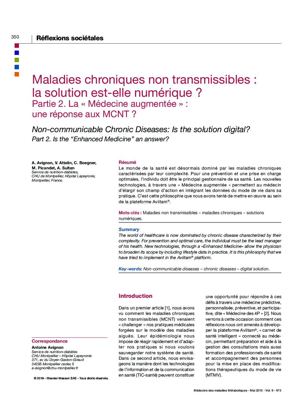 Maladies chroniques non transmissibles : La solution est-elle numérique ? Partie 2. La Â« Médecine augmentée Â» : une réponse aux MCNT ?