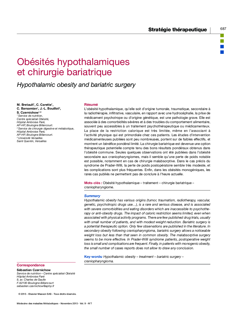 Obésités hypothalamiques et chirurgie bariatrique