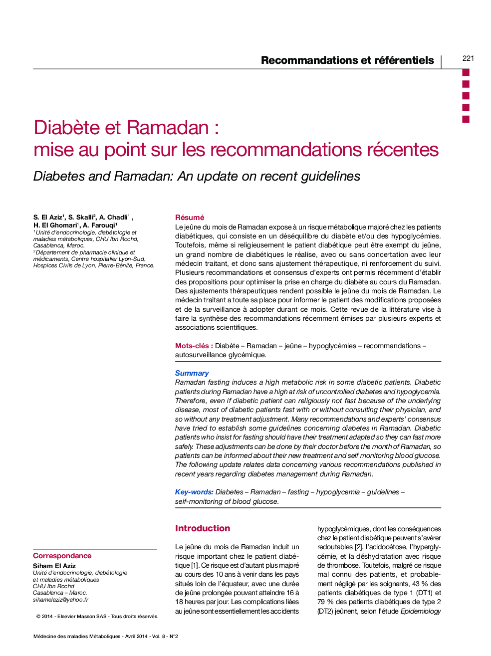 DiabÃ¨te et Ramadan: Mise au point sur les recommandations récentes