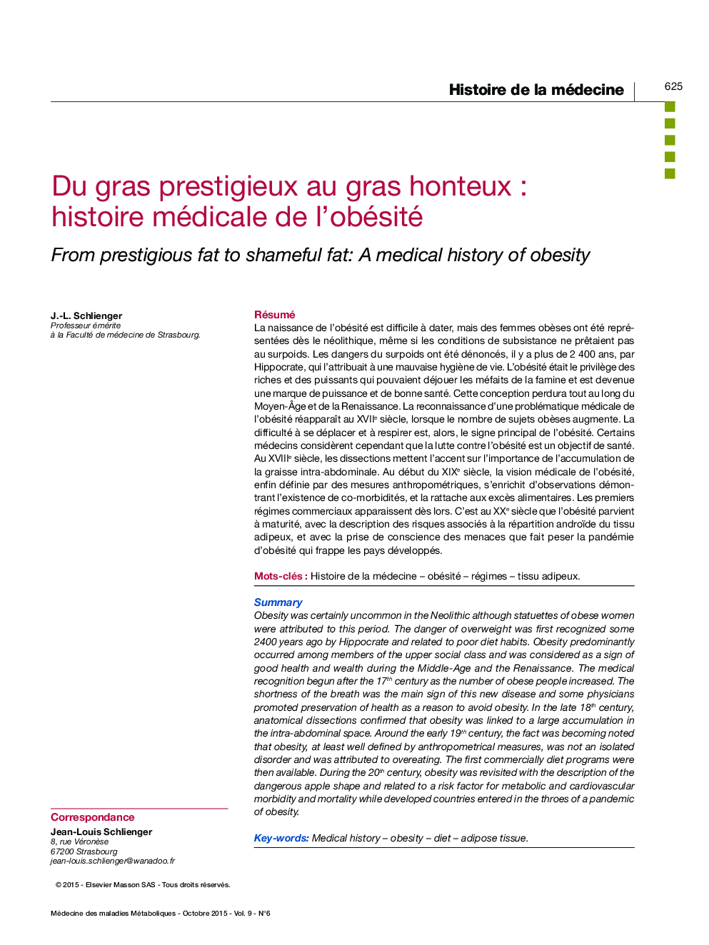 Du gras prestigieux au gras honteux : histoire médicale de l'obésité