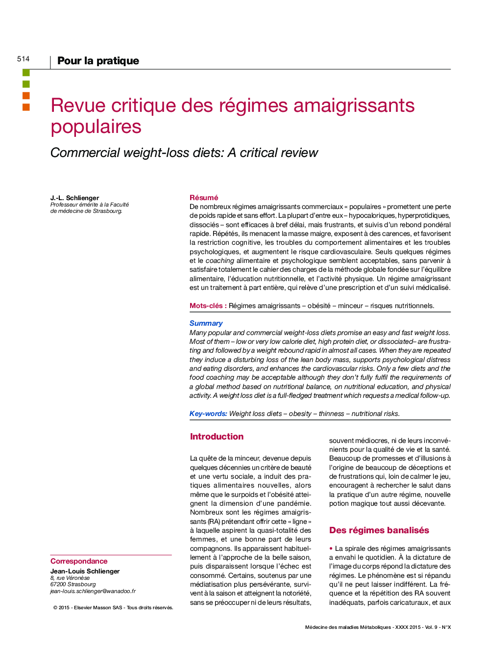 Revue critique des régimes amaigrissants populaires