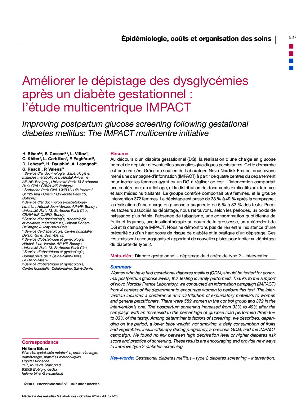 Améliorer le dépistage des dysglycémies aprÃ¨s un diabÃ¨te gestationnel : l'étude multicentrique IMPACT