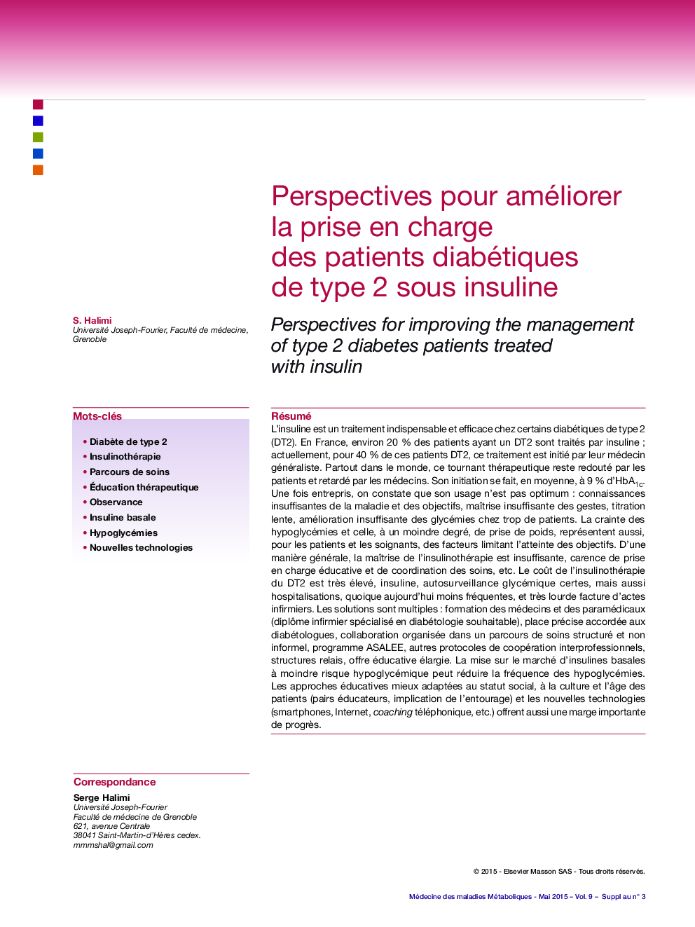 Perspectives pour améliorer la prise en charge des patients diabétiques de type 2 sous insuline